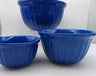 Three Blue Ceramic Bowls