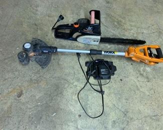 Battery Operated Weed Eater and Electric Chainsaw
