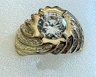 Men's Size 11 14K Gold Electroplate Ring With Clear Rhinestone 