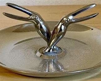 Mid Century Black Bird Ashtray Silver Tone Made In The USA 