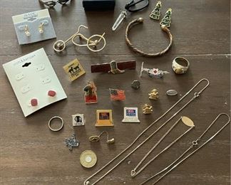 Vintage Jewelry, Walgreens Service Pins, Sterling Texas Charm, 12k GF Bracelet, Walmart Pin, Rings, Bracelets 