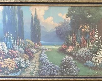 R. Atkinson Fox Art Deco "English Garden" Framed Print In Original Frame 