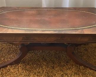 Antique Leather Insert Top Metal Claw Foot Coffee Table (As Is)