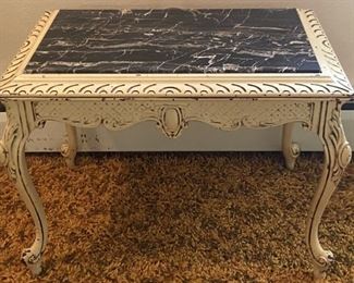 Antique Victorian Queen Anne Side Table With Black Marble Inset