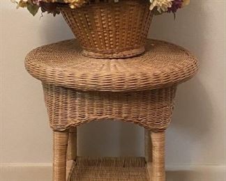 Small Rattan Round Table With Basket Of Faux Flowers