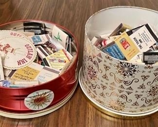 (2)Vintage Tins Filled With Matches Including Outlaw Inn, Coors, Walgreens, And More