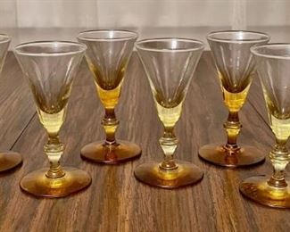 (8) Vintage Amber Glass Cordial Glasses