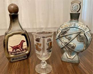 (2) Jim Beam Decanters 1964 Worlds Fair And Mid-Century Modern Frosted Pour Glass