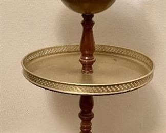 Mid-Century Modern Brass 2 Tier Standing Ash Tray With Glass Insert