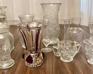 Vintage Glassware Collection Vases, Cream And Sugar, Including Kristal
