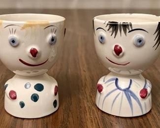 (2) Mid-Century Modern Clown Face Egg Cups