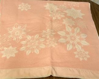Pink Floral Wool Blanket With Satin Edge Trim 72" X 80"