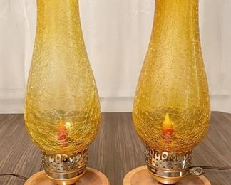 (2) Vintage Crackle Glass Electric Lamps (Both Work)