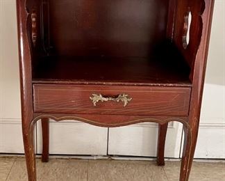 Antique Cherry Wood Single Drawer Side Table With Side Cut Outs