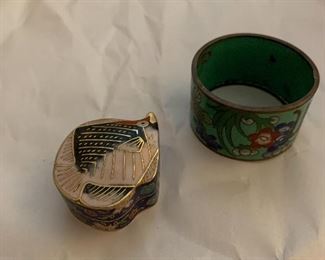 cloisonne napkin ring and pill box