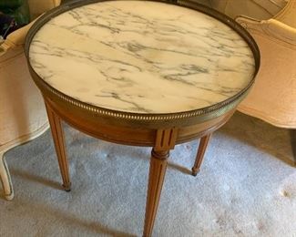 wood, brass and marble side table