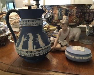 Antique Wedgwood Jasper ware cobalt blue pitcher , etc.
