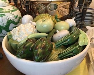 Decorative bowl w/ ceramic fruit 