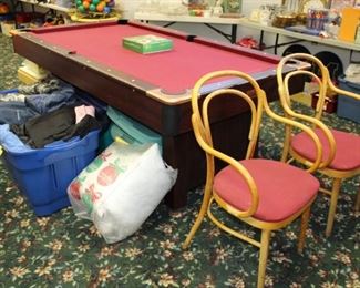 POOL TABLE W/PING PONG TOP, 2 CHAIRS, CLOTHING