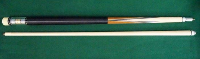 1004	Palmer Pool Cue; First Catalog, Model 6	Circa 1965; butt: 28 1/2", 16.6 oz.; shaft: 28 3/4", 3.8 oz, 12.8mm; total length 57 1/4", 20.4 oz; refinished by Proficient Billiards, Ephrata, PA; Brunswick Titlist conversion, linen wrap, straight; window reads "Original by Palmer" on gold foil; mint condition
