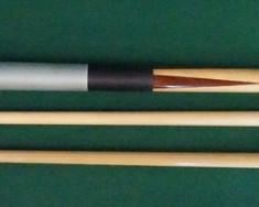 1007 Palmer Pool Cue; First Catalog, Model 8 Circa 1965; butt: 28 1/2", 16.8 oz.; shaft: 28 1/2", 3.2 oz, 12mm; total length 57", 20 oz; unrestored original, house cue conversion, original wrap, straight; window reads "Padre" "Original by Palmer" on silver foil; good original condition