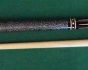 1027 Palmer Pool Cue; Third Catalog, Model 19 Circa 1971; butt: 28 1/4", 16.3 oz; shaft: 28 3/4", 3.7 oz, 12.4mm; total length is 58"; total weight is 20 oz; Gus Szamboti birdseye maple, with 8 ebony points; maple inlays in butt sleeve; "Palmer" stamped in butt cap; very slight lift at joint but cue rolls pretty straight; possible older refinish or unrestored original; a hard to find model in mint condition