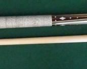 1028 Palmer Pool Cue; Model PB-8 Circa 1980; butt: 28 1/2", 14.9 oz; shaft: 29 1/4", 4 oz, 13.4mm; total length is 57 3/4"; total weight is 18.9 oz; new, old stock (NOS) original; never used; 32 MOP inlays, straight, linen wrap; made by Adam - Japan, to Palmer's specifications; mint original/new condition