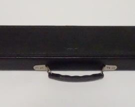 1039 Palmer 1x2 Case Black exterior, black interior, later silver stamped logo (faded), no key; 31" long, later style clasps, holds 1 butt and 2 shafts; very good condition