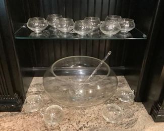 Crystal Punch Bowl with Matching Cups