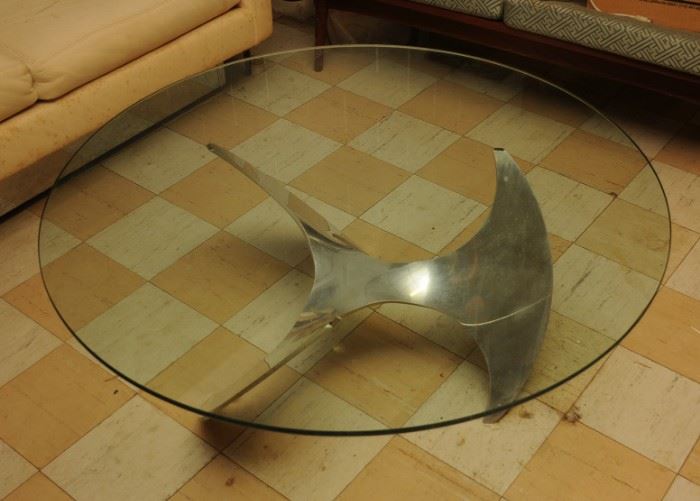 MID-CENTURY MODERN GLASS PROPELLER COFFEE TABLE BY KNUT HARTERBERG  1970, GERMANY