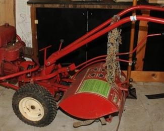 Troy Built Rear Tiller with snow blade/tire chains