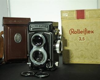ROLLEIFLEX 3.5 TWIN LENS WITH LEATHER CASE & ORIGINAL BOX