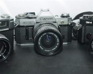 Yashika Yasica LYNX-1000, Canon AE-1 Camera, Olympus OM4 ~ 35 mm FILM CAMERAS