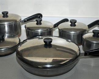 VINTAGE REVEREWARE COPPER BOTTOMS COOKWARE 12 PCS