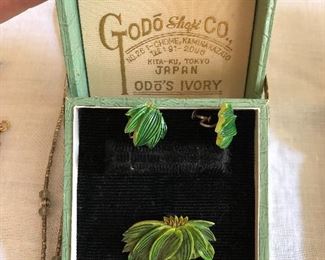 Japanese Ivory Pin & Earrings