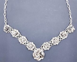 Silver rose necklace