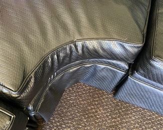1/ $395 Henrendon black vinyl wrap around sofa 9'4" x 39"deepx 3' T