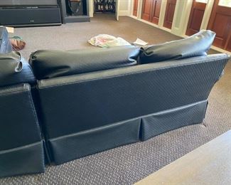 1/ $395 Henrendon black vinyl wrap around sofa 9'4" x 39"deepx 3' T