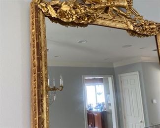 4/ $1,400 . Circa 1880's French Empire Gilt wood Mirror 19th century, original glass mirror, 76"T x 47"T 