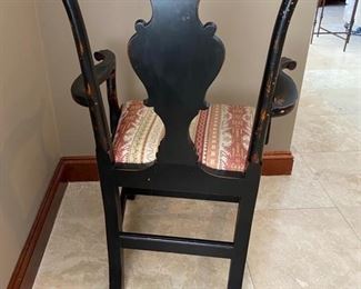 6/ $795 Set of 6 armchairs black painted contemporary Chippendale style - 27" widest to the arms, 14"D x 39"T back 