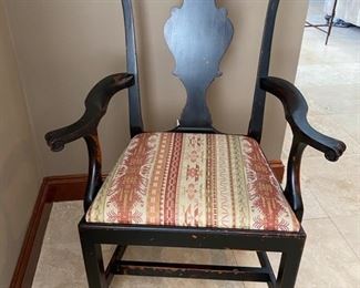 6/ $795 Set of 6 armchairs black painted contemporary Chippendale style - 27" widest to the arms, 14"D x 39"T back 