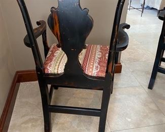 6/ $795 Set of 6 armchairs black painted contemporary Chippendale style -  27" widest to the arms, 14"D x 39"T back 