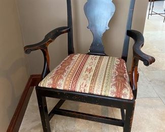 6/ $795 Set of 6 armchairs black painted contemporary Chippendale style - 27" widest to the arms, 14"D x 39"T back 