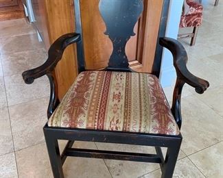 6/ $795 Set of 6 armchairs black painted contemporary Chippendale style -  27" widest to the arms, 14"D x 39"T back 