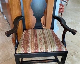 6/ $795 Set of 6 armchairs black painted contemporary Chippendale style - 27" widest to the arms, 14"D x 39"T back 