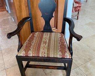 6/ $795 Set of 6 armchairs black painted contemporary Chippendale style -  27" widest to the arms, 14"D x 39"T back 