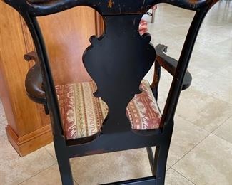 6/ $795 Set of 6 armchairs black painted contemporary Chippendale style -  27" widest to the arms, 14"D x 39"T back 