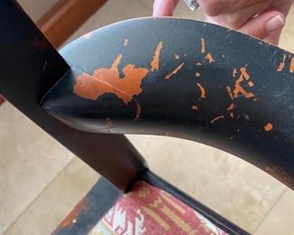 6/ $795 Set of 6 armchairs black painted contemporary Chippendale style (only one armchair has a repair - shown here) - 27" widest to the arms, 14"D x 39"T back 