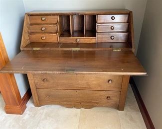 7/ $595 Antique American walnut Drop front desk 		44"L x 44"T x 19 1/2"D 		