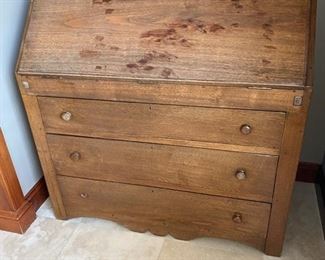 7/ $350 NOW was $595 Antique American walnut Drop front desk 44"L x 44"T x 19 1/2"D 		